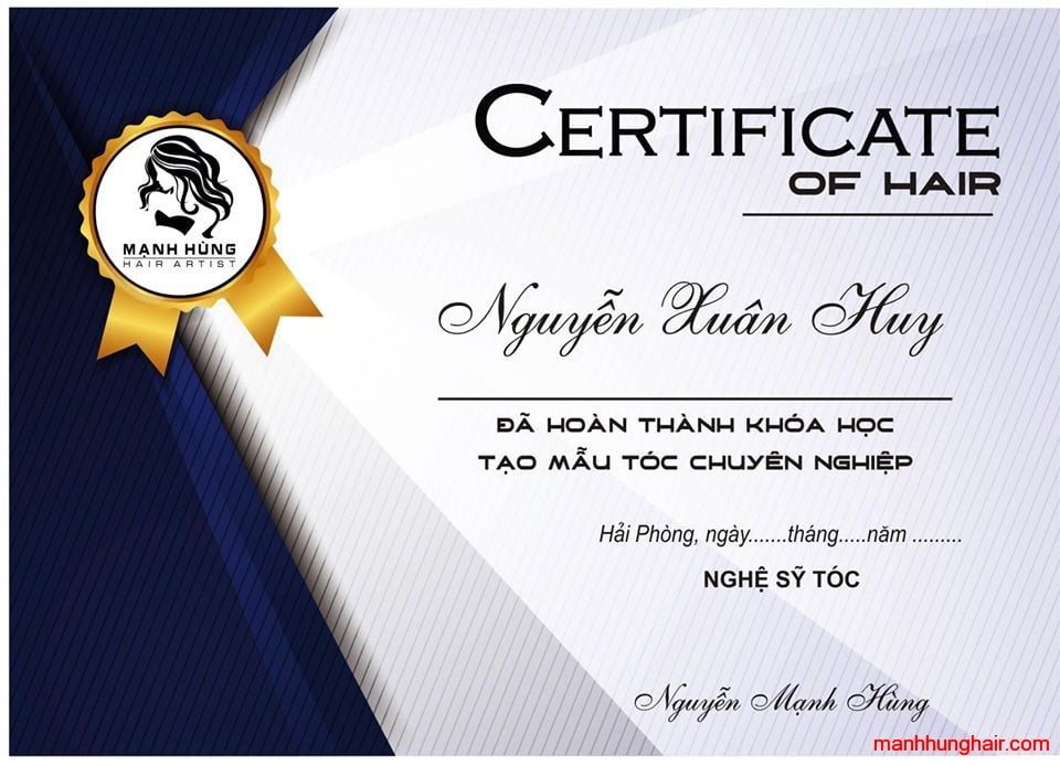 chứng chỉ sau khi học khoá học làm tóc
